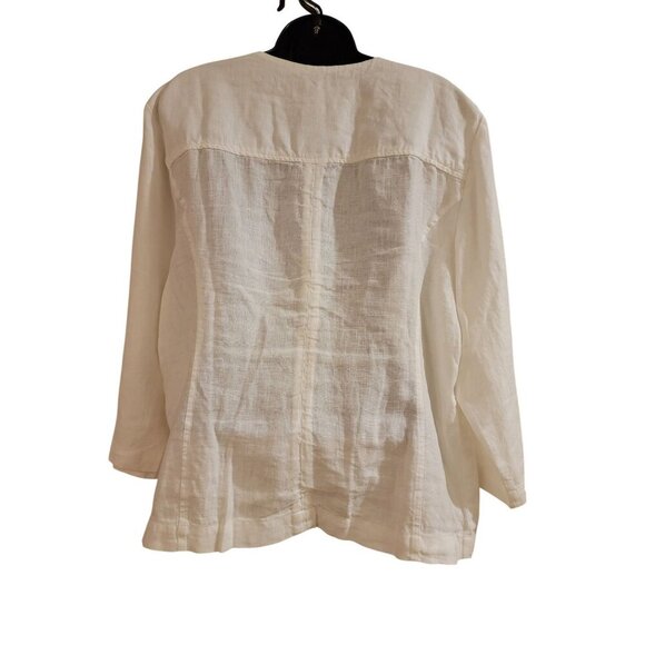 Chico's Alabaster 3/4 Sleeve Front Zip Linen Modern Shirt Jacket Size 3 USA 18 - Picture 5 of 14